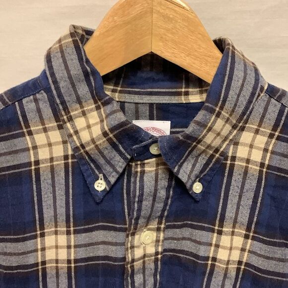 Brooks Brothers Navy Ivory Plaid Cotton Flannel Button Down Shirt Size Large - Picture 1 of 11
